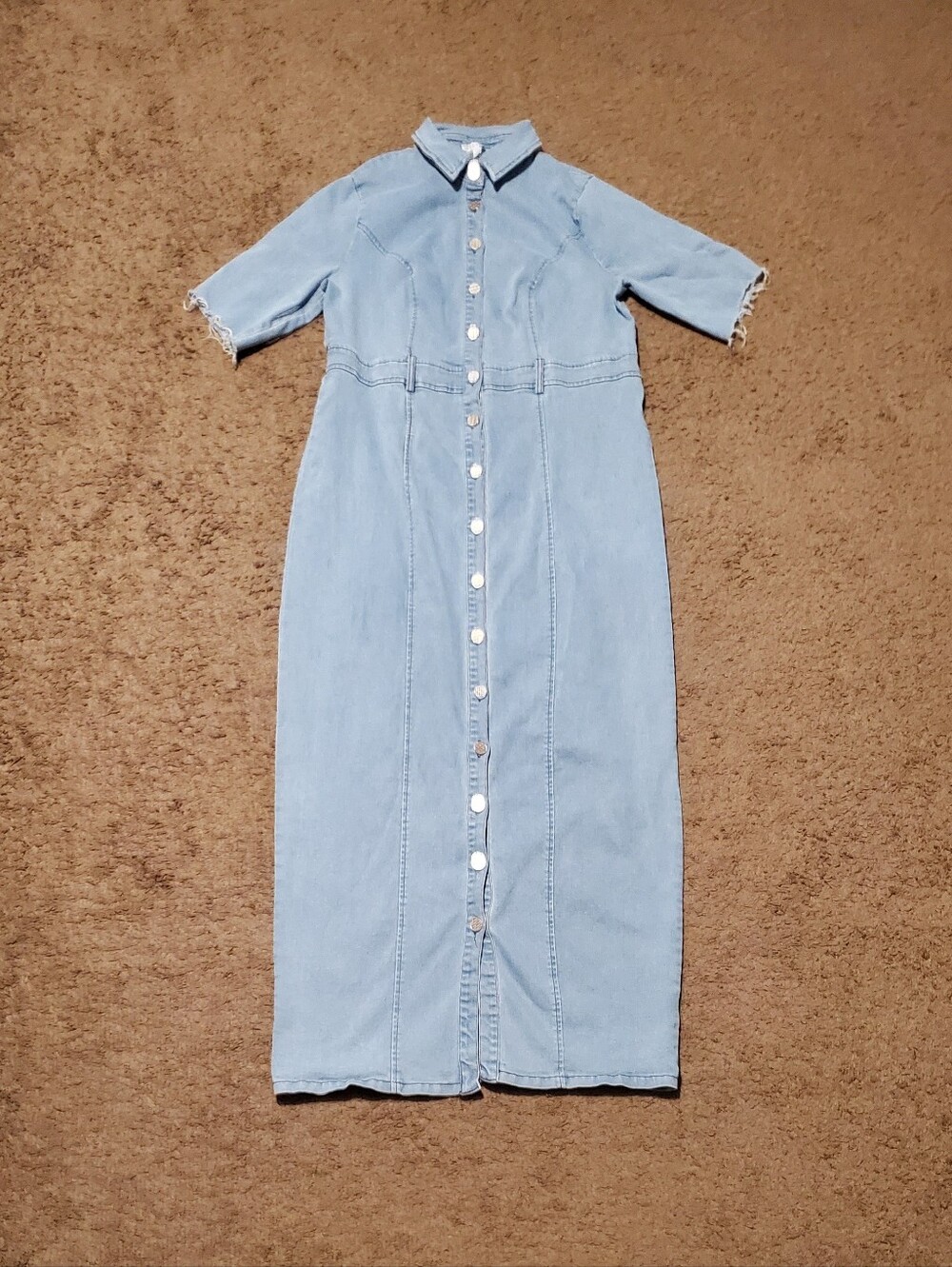 Fashion Nova Light Blue Denim Button-Front Long Dress